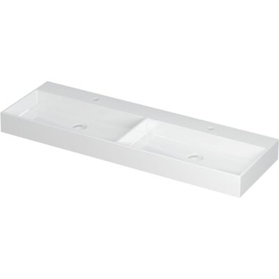 INK United Wastafel Porselein Dubbel met 2 Kraangaten incl. Porseleinen Click Plug en Verborgen Overloop Systeem - 1400x450x110 mm - Glans Wit INK United Wastafel Porselein Dubbel met 2 Kraangaten incl. Porseleinen Click Plug en Verborgen Overloop Systeem - 1400x450x110 mm - Glans Wit