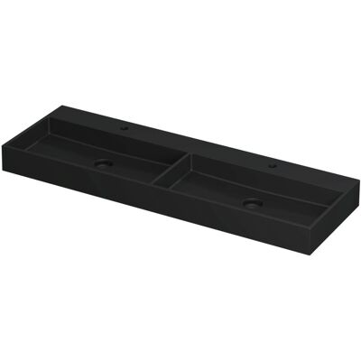INK United Wastafel Porselein Dubbel met 2 Kraangaten incl. Porseleinen Click Plug en Verborgen Overloop Systeem - 1400x450x110 mm - Mat Zwart INK United Wastafel Porselein Dubbel met 2 Kraangaten incl. Porseleinen Click Plug en Verborgen Overloop Systeem - 1400x450x110 mm - Mat Zwart
