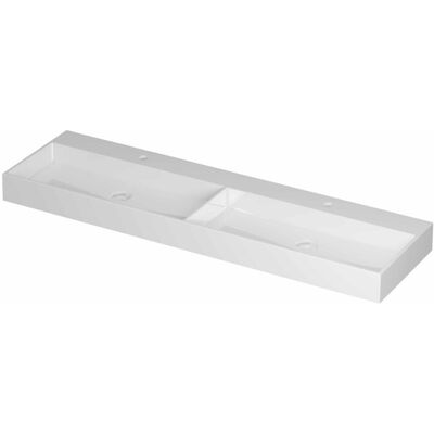 INK United Wastafel Porselein Dubbel met 2 Kraangaten incl. Porseleinen Click Plug en Verborgen Overloop Systeem - 1600x450x110 mm - Glans Wit INK United Wastafel Porselein Dubbel met 2 Kraangaten incl. Porseleinen Click Plug en Verborgen Overloop Systeem - 1600x450x110 mm - Glans Wit