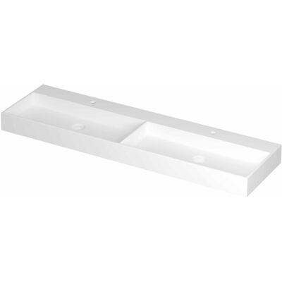 INK United Wastafel Porselein Dubbel met 2 Kraangaten incl. Porseleinen Click Plug en Verborgen Overloop Systeem - 1600x450x110 mm - Mat Wit INK United Wastafel Porselein Dubbel met 2 Kraangaten incl. Porseleinen Click Plug en Verborgen Overloop Systeem - 1600x450x110 mm - Mat Wit