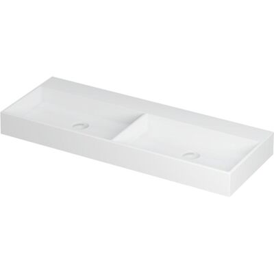 INK United Wastafel Porselein Dubbel Zonder Kraangat incl. Porseleinen Click Plug en Verborgen Overloop Systeem - 1200x450x110 mm - Mat Wit INK United Wastafel Porselein Dubbel Zonder Kraangat incl. Porseleinen Click Plug en Verborgen Overloop Systeem - 1200x450x110 mm - Mat Wit