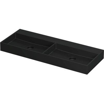 INK United Wastafel Porselein Dubbel Zonder Kraangat incl. Porseleinen Click Plug en Verborgen Overloop Systeem - 1200x450x110 mm - Mat Zwart INK United Wastafel Porselein Dubbel Zonder Kraangat incl. Porseleinen Click Plug en Verborgen Overloop Systeem - 1200x450x110 mm - Mat Zwart