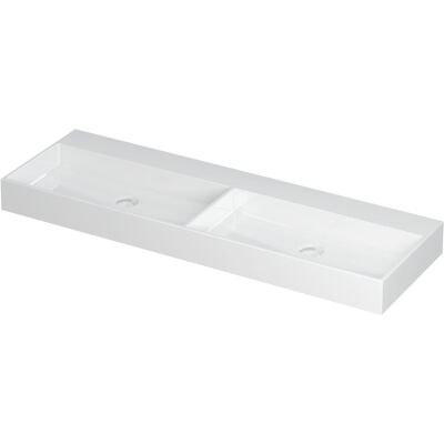 INK United Wastafel Porselein Dubbel Zonder Kraangat incl. Porseleinen Click Plug en Verborgen Overloop Systeem - 1400x450x110 mm - Glans Wit INK United Wastafel Porselein Dubbel Zonder Kraangat incl. Porseleinen Click Plug en Verborgen Overloop Systeem - 1400x450x110 mm - Glans Wit