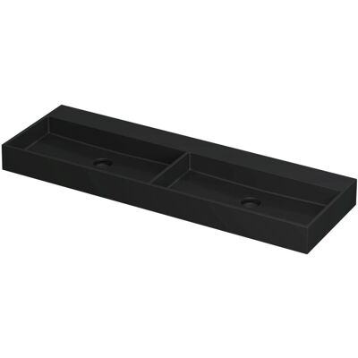 INK United Wastafel Porselein Dubbel Zonder Kraangat incl. Porseleinen Click Plug en Verborgen Overloop Systeem - 1400x450x110 mm - Mat Zwart INK United Wastafel Porselein Dubbel Zonder Kraangat incl. Porseleinen Click Plug en Verborgen Overloop Systeem - 1400x450x110 mm - Mat Zwart