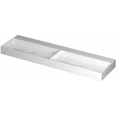 INK United Wastafel Porselein Dubbel Zonder Kraangat incl. Porseleinen Click Plug en Verborgen Overloop Systeem - 1600x450x110 mm - Glans Wit INK United Wastafel Porselein Dubbel Zonder Kraangat incl. Porseleinen Click Plug en Verborgen Overloop Systeem - 1600x450x110 mm - Glans Wit