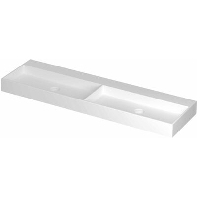 INK United Wastafel Porselein Dubbel Zonder Kraangat incl. Porseleinen Click Plug en Verborgen Overloop Systeem - 1600x450x110 mm - Mat Wit INK United Wastafel Porselein Dubbel Zonder Kraangat incl. Porseleinen Click Plug en Verborgen Overloop Systeem - 1600x450x110 mm - Mat Wit