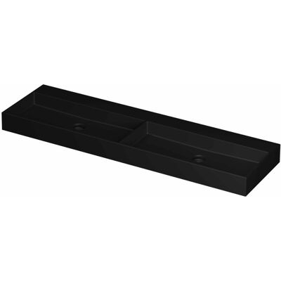 INK United Wastafel Porselein Dubbel Zonder Kraangat incl. Porseleinen Click Plug en Verborgen Overloop Systeem - 1600x450x110 mm - Mat Zwart INK United Wastafel Porselein Dubbel Zonder Kraangat incl. Porseleinen Click Plug en Verborgen Overloop Systeem - 1600x450x110 mm - Mat Zwart