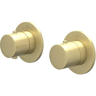 IVY Bond Afbouwdeel Inbouwthermostaat met 2-Weg Stop-Omstel Symmetry met Ronde Rozetten - Geborsteld Mat Goud PVD IVY Bond Afbouwdeel Inbouwthermostaat met 2-Weg Stop-Omstel Symmetry met Ronde Rozetten - Geborsteld Mat Goud PVD
