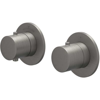 IVY Bond Afbouwdeel Inbouwthermostaat met 2-Weg Stop-Omstel Symmetry met Ronde Rozetten - Geborsteld Metal Black PVD IVY Bond Afbouwdeel Inbouwthermostaat met 2-Weg Stop-Omstel Symmetry met Ronde Rozetten - Geborsteld Metal Black PVD