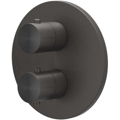 IVY Concord Afbouwdeel Inbouwthermostaat met 2-Weg Stop-Omstel met Rond Rozet - RVS 316 Geborsteld Carbon Black PVD IVY Concord Afbouwdeel Inbouwthermostaat met 2-Weg Stop-Omstel met Rond Rozet - RVS 316 Geborsteld Carbon Black PVD