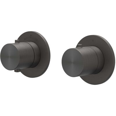 IVY Concord Afbouwdeel Inbouwthermostaat met 2-Weg Stop-Omstel Symmetry met Ronde Rozetten - RVS 316 Geborsteld Carbon Black PVD IVY Concord Afbouwdeel Inbouwthermostaat met 2-Weg Stop-Omstel Symmetry met Ronde Rozetten - RVS 316 Geborsteld Carbon Black PVD