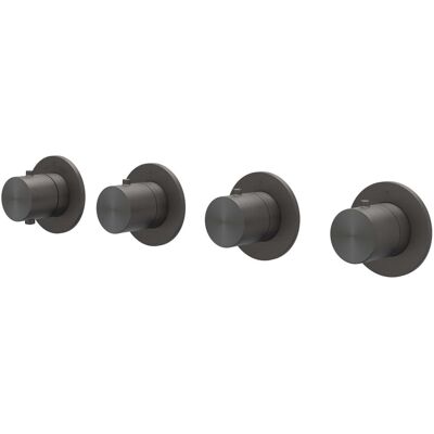 IVY Concord Afbouwdeel Inbouwthermostaat met 3 Stopkranen Symmetry met Ronde Rozetten - RVS 316 Geborsteld Carbon Black PVD IVY Concord Afbouwdeel Inbouwthermostaat met 3 Stopkranen Symmetry met Ronde Rozetten - RVS 316 Geborsteld Carbon Black PVD