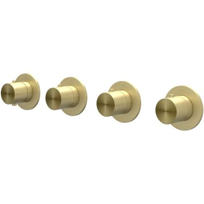 IVY Concord Afbouwdeel Inbouwthermostaat met 3 Stopkranen Symmetry met Ronde Rozetten - RVS 316 Geborsteld Mat Goud PVD IVY Concord Afbouwdeel Inbouwthermostaat met 3 Stopkranen Symmetry met Ronde Rozetten - RVS 316 Geborsteld Mat Goud PVD