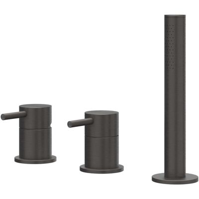 IVY Concord Badrandcombinatie 3-Gats Mengkraan met Uittrekbare Handdouche zonder Uitloop - Geborsteld RVS 316 Carbon Black PVD IVY Concord Badrandcombinatie 3-Gats Mengkraan met Uittrekbare Handdouche zonder Uitloop - Geborsteld RVS 316 Carbon Black PVD