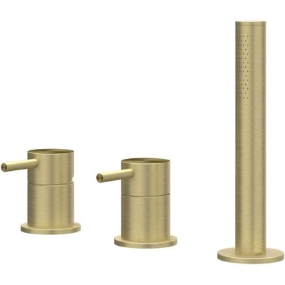 IVY Concord Badrandcombinatie 3-Gats Mengkraan met Uittrekbare Handdouche zonder Uitloop - Geborsteld RVS 316 Mat Goud PVD IVY Concord Badrandcombinatie 3-Gats Mengkraan met Uittrekbare Handdouche zonder Uitloop - Geborsteld RVS 316 Mat Goud PVD