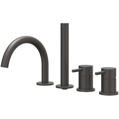 IVY Concord Badrandcombinatie 4-Gats Mengkraan met Draaibare Uitloop en Uittrekbare Handdouche - Geborsteld RVS 316 Carbon Black PVD IVY Concord Badrandcombinatie 4-Gats Mengkraan met Draaibare Uitloop en Uittrekbare Handdouche - Geborsteld RVS 316 Carbon Black PVD