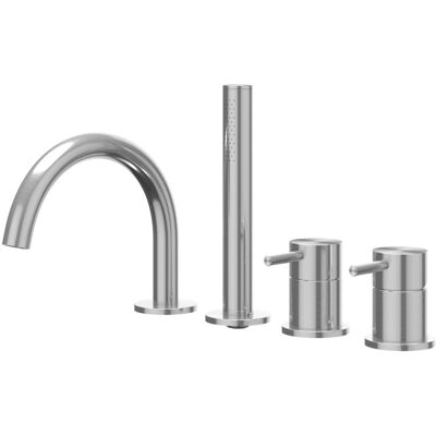 IVY Concord Badrandcombinatie 4-Gats Mengkraan met Draaibare Uitloop en Uittrekbare Handdouche - Geborsteld RVS 316 IVY Concord Badrandcombinatie 4-Gats Mengkraan met Draaibare Uitloop en Uittrekbare Handdouche - Geborsteld RVS 316