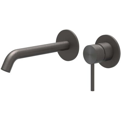 IVY Concord Wastafelkraan Afbouwdeel - 2-Gats Wandmontage - Gebogen Uitloop - Geborsteld RVS 316 Carbon Black PVD IVY Concord Wastafelkraan Afbouwdeel - 2-Gats Wandmontage - Gebogen Uitloop - Geborsteld RVS 316 Carbon Black PVD