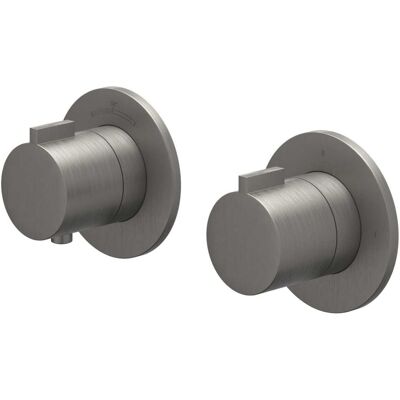 IVY Pact Afbouwdeel Inbouwthermostaat met 2-Weg Stop-Omstel Symmetry met Ronde Rozetten - Geborsteld Metal Black PVD IVY Pact Afbouwdeel Inbouwthermostaat met 2-Weg Stop-Omstel Symmetry met Ronde Rozetten - Geborsteld Metal Black PVD