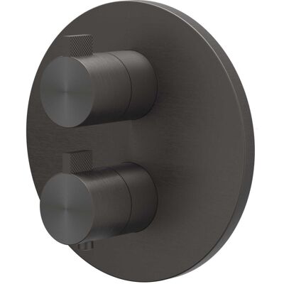 IVY Tribe Afbouwdeel Inbouwthermostaat met 2-Weg Stop-Omstel met Rond Rozet - RVS 316 Geborsteld Carbon Black PVD IVY Tribe Afbouwdeel Inbouwthermostaat met 2-Weg Stop-Omstel met Rond Rozet - RVS 316 Geborsteld Carbon Black PVD