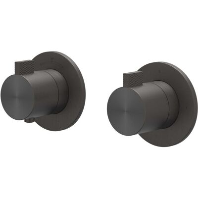 IVY Tribe Afbouwdeel Inbouwthermostaat met 2-Weg Stop-Omstel Symmetry met Ronde Rozetten - RVS 316 Geborsteld Carbon Black PVD IVY Tribe Afbouwdeel Inbouwthermostaat met 2-Weg Stop-Omstel Symmetry met Ronde Rozetten - RVS 316 Geborsteld Carbon Black PVD