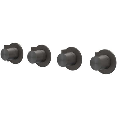 IVY Tribe Afbouwdeel Inbouwthermostaat met 3 Stopkranen Symmetry met Ronde Rozetten - RVS 316 Geborsteld Carbon Black PVD IVY Tribe Afbouwdeel Inbouwthermostaat met 3 Stopkranen Symmetry met Ronde Rozetten - RVS 316 Geborsteld Carbon Black PVD