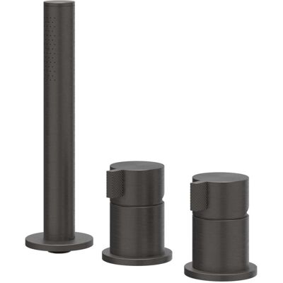 IVY Tribe Badrandcombinatie 3-Gats Mengkraan met Uittrekbare Handdouche zonder Uitloop - Geborsteld RVS 316 Carbon Black PVD IVY Tribe Badrandcombinatie 3-Gats Mengkraan met Uittrekbare Handdouche zonder Uitloop - Geborsteld RVS 316 Carbon Black PVD