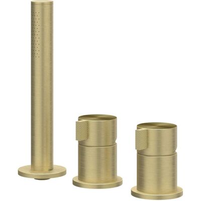 IVY Tribe Badrandcombinatie 3-Gats Mengkraan met Uittrekbare Handdouche zonder Uitloop - Geborsteld RVS 316 Mat Goud PVD IVY Tribe Badrandcombinatie 3-Gats Mengkraan met Uittrekbare Handdouche zonder Uitloop - Geborsteld RVS 316 Mat Goud PVD