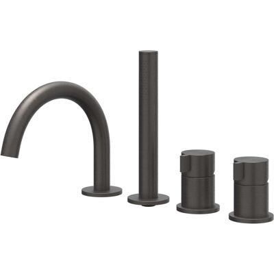 IVY Tribe Badrandcombinatie 4-Gats Mengkraan met Draaibare Uitloop en Uittrekbare Handdouche - Geborsteld RVS 316 Carbon Black PVD IVY Tribe Badrandcombinatie 4-Gats Mengkraan met Draaibare Uitloop en Uittrekbare Handdouche - Geborsteld RVS 316 Carbon Black PVD