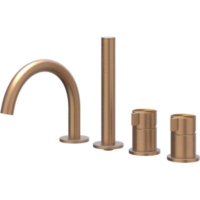 IVY Tribe Badrandcombinatie 4-Gats Mengkraan met Draaibare Uitloop en Uittrekbare Handdouche - Geborsteld RVS 316 Mat Koper PVD IVY Tribe Badrandcombinatie 4-Gats Mengkraan met Draaibare Uitloop en Uittrekbare Handdouche - Geborsteld RVS 316 Mat Koper PVD