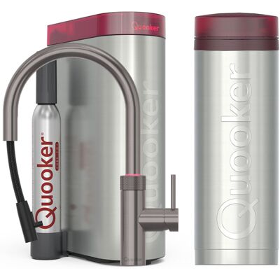 Quooker Flex Round Keukenkraan Set - Kokend Warm- en Koud Water - Uittrekbare Slang - Gunmetal - Inclusief PRO3 Reservoir & CUBE - Direct Gekoeld Bruisend Water Quooker Flex Round Keukenkraan Set - Kokend Warm- en Koud Water - Uittrekbare Slang - Gunmetal - Inclusief PRO3 Reservoir & CUBE - Direct Gekoeld Bruisend Water
