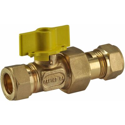 Riko Gaskogelkraan - Messing - Gastec - 15mm knel x 15mm knel Riko Gaskogelkraan - Messing - Gastec - 15mm knel x 15mm knel