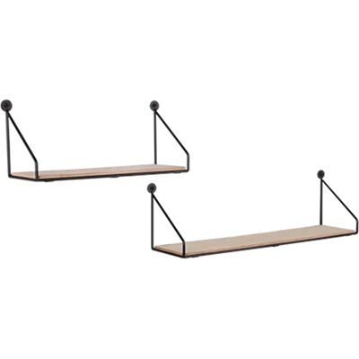 BES LED Wandrek - Wandplanken - Livion Brinta - 2-delig - Zwart - Metaal - Hout BES LED Wandrek - Wandplanken - Livion Brinta - 2-delig - Zwart - Metaal - Hout