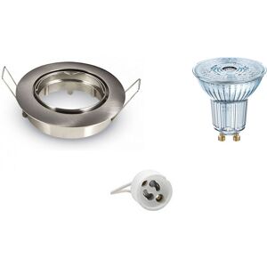 BES LED LED Spot Set - OSRAM Parathom PAR16 940 36D - GU10 Fitting - Dimbaar - Inbouw Rond - Mat Chroom - 3.7W - Natuurlijk Wit 4000K - Kantelbaar Ø82mm