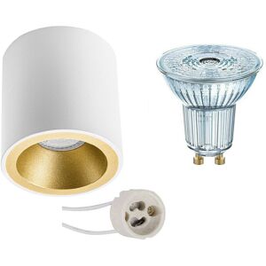BES LED Opbouwspot Set - LEDVANCE Parathom PAR16 940 36D - Pragmi Cliron Pro - GU10 Fitting - Dimbaar - Opbouw Rond - Mat Wit/Goud - 3.4W - Natuurlijk Wit 4000K - Verdiept - Ø90mm BES LED Opbouwspot Set - LEDVANCE Parathom PAR16 940 36D - Pragmi Cliron Pro - GU10 Fitting - Dimbaar - Opbouw Rond - Mat Wit/Goud - 3.4W - Natuurlijk Wit 4000K - Verdiept - Ø90mm