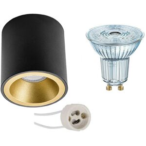 BES LED Opbouwspot Set - LEDVANCE Parathom PAR16 940 36D - Pragmi Cliron Pro - GU10 Fitting - Dimbaar - Opbouw Rond - Mat Zwart/Goud - 3.4W - Natuurlijk Wit 4000K - Verdiept - Ø90mm BES LED Opbouwspot Set - LEDVANCE Parathom PAR16 940 36D - Pragmi Cliron Pro - GU10 Fitting - Dimbaar - Opbouw Rond - Mat Zwart/Goud - 3.4W - Natuurlijk Wit 4000K - Verdiept - Ø90mm