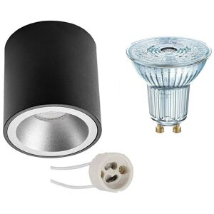 BES LED Opbouwspot Set - LEDVANCE Parathom PAR16 940 36D - Pragmi Cliron Pro - GU10 Fitting - Dimbaar - Opbouw Rond - Mat Zwart/Zilver - 3.4W - Natuurlijk Wit 4000K - Verdiept - Ø90mm BES LED Opbouwspot Set - LEDVANCE Parathom PAR16 940 36D - Pragmi Cliron Pro - GU10 Fitting - Dimbaar - Opbouw Rond - Mat Zwart/Zilver - 3.4W - Natuurlijk Wit 4000K - Verdiept - Ø90mm