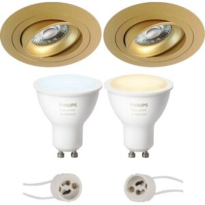 BES LED GU10 Inbouwspot Set - Mat Goud - Inbouw Rond - Kantelbaar - Philips Hue - White Ambiance - Bluetooth - Pragmi Alpin Pro - Ø92mm BES LED GU10 Inbouwspot Set - Mat Goud - Inbouw Rond - Kantelbaar - Philips Hue - White Ambiance - Bluetooth - Pragmi Alpin Pro - Ø92mm