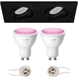 BES LED GU10 Inbouwspot Set - Mat Zwart - Inbouw Rechthoek Dubbel - Kantelbaar - Philips Hue - White and Color Ambiance - Bluetooth - Pragmi Borny Pro - 175x92mm BES LED GU10 Inbouwspot Set - Mat Zwart - Inbouw Rechthoek Dubbel - Kantelbaar - Philips Hue - White and Color Ambiance - Bluetooth - Pragmi Borny Pro - 175x92mm