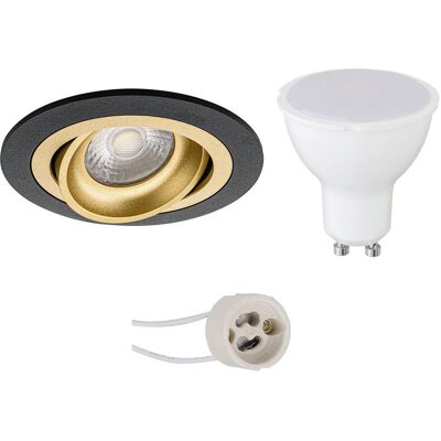 BES LED GU10 Inbouwspot Set - Mat Zwart/Goud - Inbouw Rond - Kantelbaar - Pragmi Alpin Pro - 4W - Warm Wit 3000K - Ø92mm BES LED GU10 Inbouwspot Set - Mat Zwart/Goud - Inbouw Rond - Kantelbaar - Pragmi Alpin Pro - 4W - Warm Wit 3000K - Ø92mm