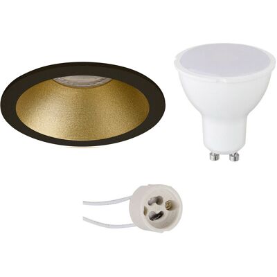 BES LED GU10 Inbouwspot Set - Mat Zwart/Goud - Inbouw Rond - Verdiept - Pragmi Pollon Pro - 4W - Warm Wit 3000K - Ø82mm BES LED GU10 Inbouwspot Set - Mat Zwart/Goud - Inbouw Rond - Verdiept - Pragmi Pollon Pro - 4W - Warm Wit 3000K - Ø82mm