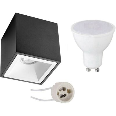 BES LED Opbouwspot Set - Pragmi Cliron Pro - GU10 Fitting - Opbouw Vierkant - Mat Zwart/Wit - 4W - Warm Wit 3000K - Verdiept - 90mm BES LED Opbouwspot Set - Pragmi Cliron Pro - GU10 Fitting - Opbouw Vierkant - Mat Zwart/Wit - 4W - Warm Wit 3000K - Verdiept - 90mm