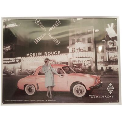Renault Dauphine Moulin Rouge Reliëf Metalen Bord Renault Dauphine Moulin Rouge Reliëf Metalen Bord