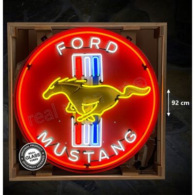 Ford Mustang Logo Neon Verlichting Metalen Bak XL 92 x 92 cm - Rood, Geel, Blauw, Wit Ford Mustang Logo Neon Verlichting Metalen Bak XL 92 x 92 cm - Rood, Geel, Blauw, Wit