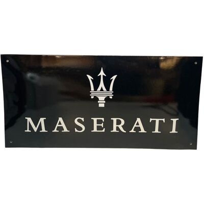 Fiftiesstore Maserati Logo Zwart Wit Emaille Bord 60 x 30 cm Fiftiesstore Maserati Logo Zwart Wit Emaille Bord 60 x 30 cm