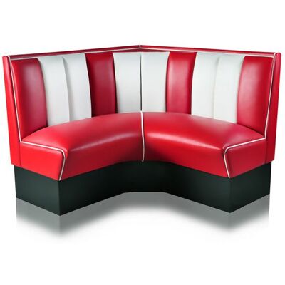 Bel Air Retro Fifties Furniture Kwart cirkel Diner Bank 120 cm Rood/Wit Bel Air Retro Fifties Furniture Kwart cirkel Diner Bank 120 cm Rood/Wit