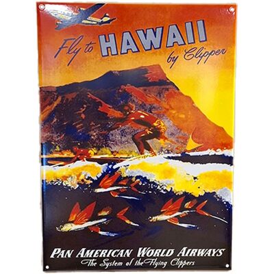 Fiftiesstore Fly To Hawaii By Clipper Vintage Reclame Emaille Bord - 56 x 40cm Fiftiesstore Fly To Hawaii By Clipper Vintage Reclame Emaille Bord - 56 x 40cm