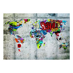 Karo-art Zelfklevend fotobehang - Wereldkaart,Graffiti op betonnen muur, premium print, 8 maten, eenvoudig aan te brengen, instructie bijgevoegd 98x70cm