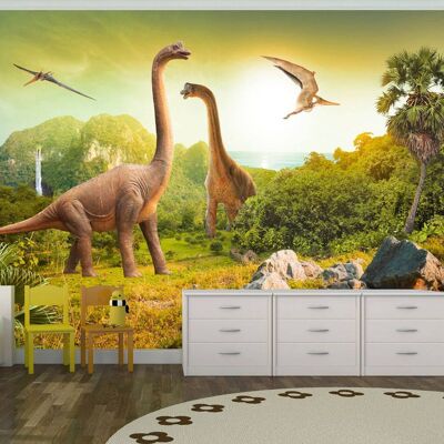 Karo-art Fotobehang - Vliesbehang Dinosaurus, beige/groen, premium print vliesbehang, 5 maten, kinderkamer, zeer scherp geprijsd, instructies bijgevoegd, geen behangtafel nodig 200x140cm Karo-art Fotobehang - Vliesbehang Dinosaurus, beige/groen, premium print vliesbehang, 5 maten, kinderkamer, zeer scherp geprijsd, instructies bijgevoegd, geen behangtafel nodig 200x140cm