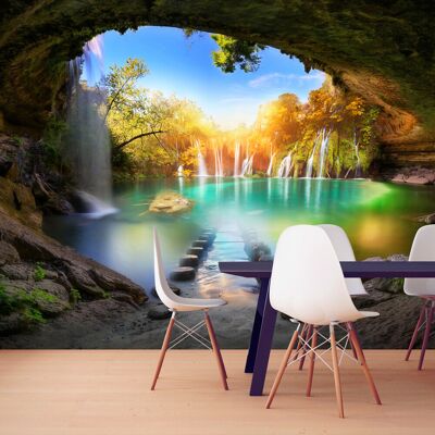 Karo-art Zelfklevend fotobehang - Turquoise meer , Premium Print 343x245cm Karo-art Zelfklevend fotobehang - Turquoise meer , Premium Print 343x245cm